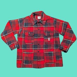 Vintage 1980's Red and Gray Plaid Jacket Size L